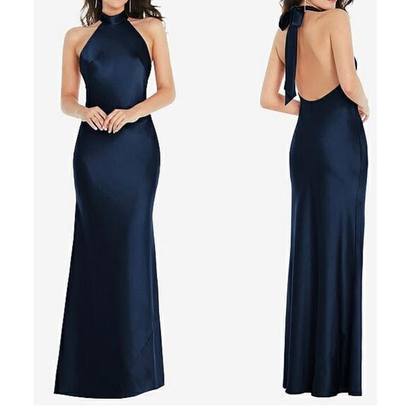 Dessy Collection Dresses & Skirts - NWT Social Bridesmaids MIDNIGHT NAVY HIGH NECK BRIDESMAID Gown DRESS Size Large